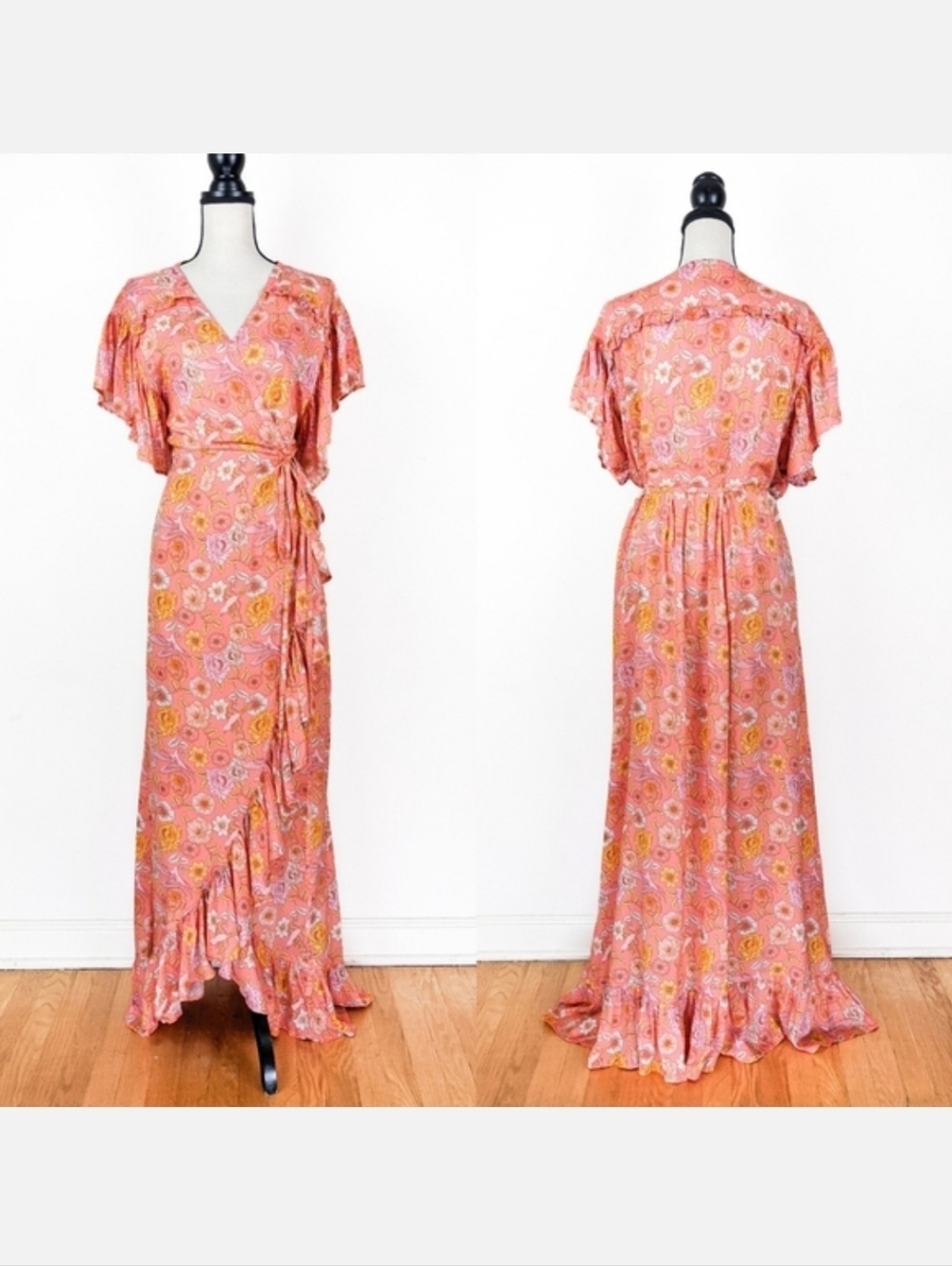 💜🦋LAST🦋 NWT Bali ELF Carmen Wrap Maxi Dress, Rose Birds, Size XXXL